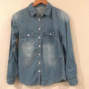Charlotte Russe Women S Shirt Blue Denim Button Long Sleeve 100% Cotton Western